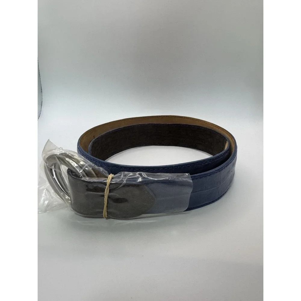W Kleinberg Blue Crocodile Custom Leather Belt‎ Belt Sz 34 NWOT Loop Buckle Lux